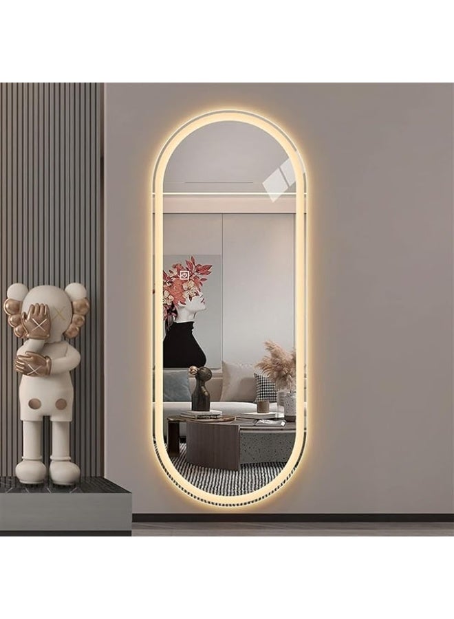 Vphom Oval Full Length Mirror with LED Lights 160×60cm, Lighted Wall-Mounted Full Body Mirror with Touch Dimming & 3-Color Lighting (White/Warm/Yellow) – HD Explosion-Proof Glass Mirror for Bedroom & Dressing Room - Image 1
